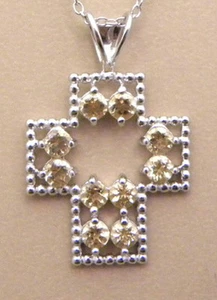 WUNDERSCHÖNE HALSKETTE MIT ECHTEM CITRIN STEIN KREUZ STERLINGSILBER ANHÄNGER - Bild 1 von 1