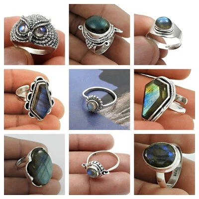 Argento Sterling Naturale Pietra Labradorite Elegante Anelli Misura 7 Regalo di - Immagine 1 di 4