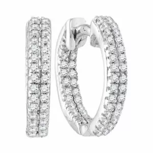 10k White Gold Womens Round Diamond Hoop Fashion Earrings 1/5 Cttw - Picture 1 of 2