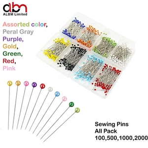 1.5in Straight Pins Multicolor Colour Glass Head Stud Hemming Dressmaking Sewing - Picture 1 of 47