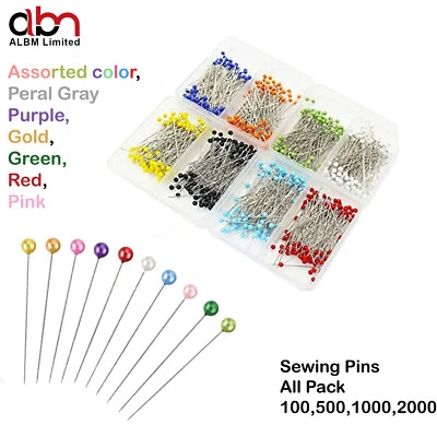 1.5in Straight Pins Multicolor Colour Glass Head Stud Hemming Dressmaking Sewing - Image 1 of 4
