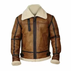 Distress Brown RAF Pilot B3 Bomber Flieger Lammfell Echtleder Fliegerjacke - Bild 1 von 3
