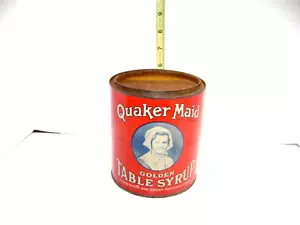 Vintage advertising Quaker Maid Table Syrup tin can Atlantic Syrup Refining Co - Picture 1 of 9
