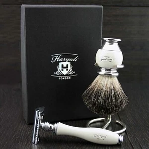 Safety With Black Badger Hair Brush & Stand Set Sophist Collection Elegantly - Picture 1 of 4