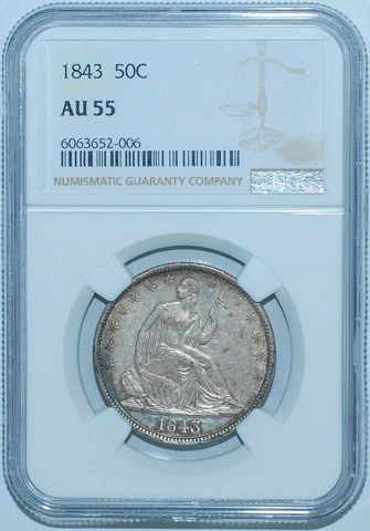 1843 P NGC AU55 Seated Liberty Half Dollar Cover