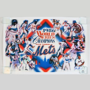 1986 WS Mets Signed Poster 25x37 (6) Gary Carter, Darryl Strawberry, etc. - C... - Picture 1 of 11
