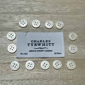 Set of 11 White 4-Hole Replacement Buttons for a Charles Tyrwhitt LS Shirt - Picture 1 of 8