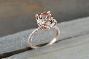 1Ct Oval Cut Simulated Peach Morganite Halo Engagement Ring 14k Rose Gold Plated - Picture 1 of 6