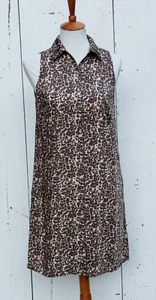 Three Dots Women's Leopard Print Sleeveless Collared Button Up Shift Dress Sz XS - Picture 1 of 12