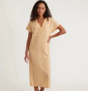 NWT Marine Layer Linen Blend Bali Tunic Dress Gold Shadowy Stripe Womens Size XS - Picture 1 of 16