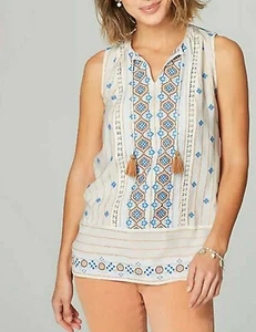 Neu mit Etikett J Jill Gr. LP Lilah strukturiert-Streifen bestickt Top Quaste Krawatten creme blau $ 89 - Bild 1 von 9