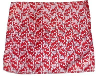 Umberto Algodon Red Silver Pearl Scroll Woven Silk Pocket Square $75 Retail New - Image 1 of 3