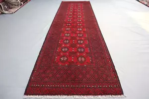 2x9 Traditional Bokhara Wool Runner – Deep Red with Classic Medallion Pattern. - Picture 1 of 13