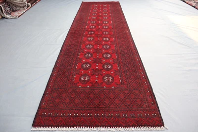 2x9 Traditional Bokhara Wool Runner – Deep Red with Classic Medallion Pattern. - Image 1 of 4