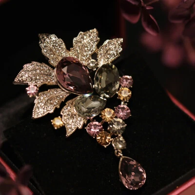 Broches prendedores de cristal con flores elegantes de lujo para mujer exquisitos magníficos lindos regalos Foto 1 de 4