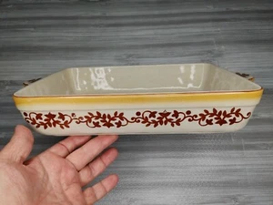 Cazuela de colección Lidia Bastianich plato de hornear pintado a mano 13""x 9"" marrón rollo. Usado en excelente estado - Imagen 1 de 12