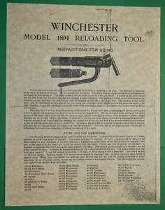 Herramienta de recarga Winchester modelo 1894 - instrucciones - (color crema) - en cartulina - Imagen 1 de 2