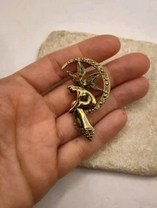 Broche LC Vintage Firmado Liz Claiborne Tono Dorado Hada Luna Estrás - Imagen 1 de 5