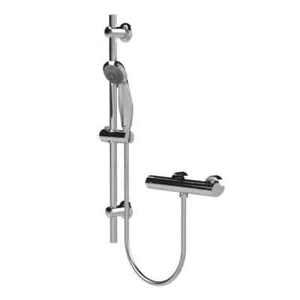 Aquas Round Bar Mixer Shower Complete With Slider Rail Shower Kit - Chrome - Picture 1 of 2