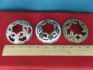299. 3 Christmas Candle Toppers - Reindeer Holly Berries, Angels Gold Silver - Picture 1 of 6