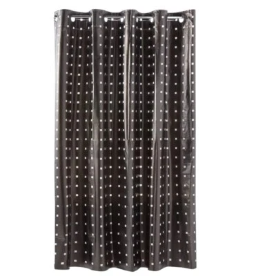Hookless Shower Curtain - Uses No Hooks or Liner - White Squares on Black 71x74" - Image 1 of 4