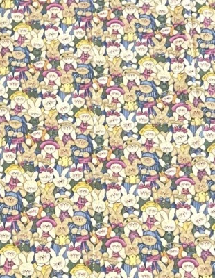 Vintage Easter Bunny Rabbit Quilting Fabric 41x55 Pastel Cute Print - Image 1 of 4
