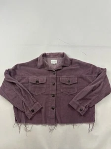 American Eagle Shirt Womens Small Pink Corduroy Button Up Cropped Fringed - Picture 1 of 7
