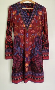 Hale Bob Dress Women S Pink Blue Floral Paisley Long Sleeve Short Shift Boho - Picture 1 of 18