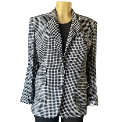 Blazer Lauren Ralph Lauren Vintage Años 90 Azul Marino Cuadros Mujer’s 12 Hecho en EE. UU. Rayón Foto 1 de 4