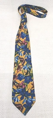 Corbata clásica para hombre Yves Saint Laurent YSL dorada/azul floral mariposa 100 % seda Foto 1 de 4