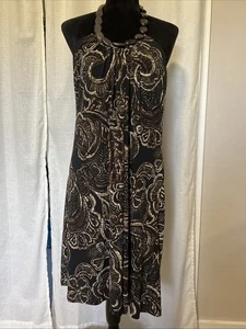 CONNECTED APPAREL Dress Size 16 Black/Brown/Tan Wooden Bead Tie Neckline - Picture 1 of 11