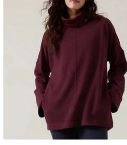 Athleta Cozy Karma Funnel Neck Sweatshirt Large Cabernet Heather Plüsch gefüttert - Bild 1 von 11