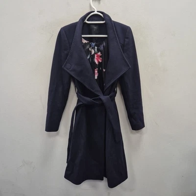 Abrigo Ted Baker Sandra Púrpura Lana Mezcla Cachemira Cinturón Midi Talla 0 UK 6 Foto 1 de 4