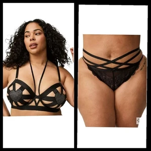 Set 4 mutandine reggiseno 26W torrido nero cuore strass lingerie con spalline San Valentino un - Foto 1 di 11