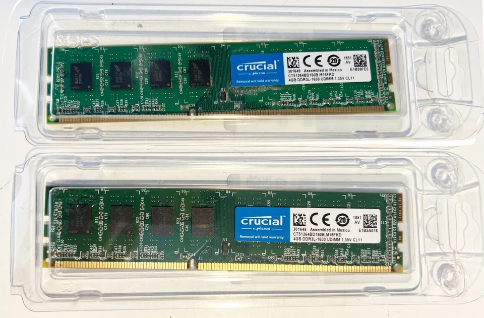 Crucial 8GB (2x4GB) DDR3L-1600 UDIMM Desktop Memory Kit – CT51264BD160B - Image 1 of 1