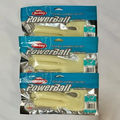 3 包 Berkley Powerbait 8 英寸咸水 Power Grubs 发光 全新! — 第 1/3 张图片