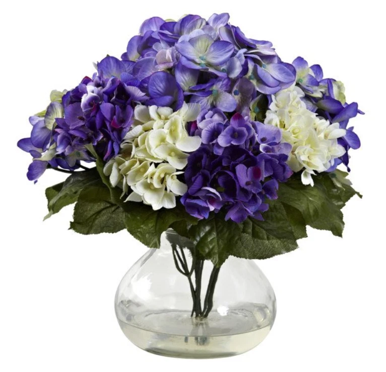 Hortensia mixta con jarrón líquido ilusión azul púrpura floral 11" Foto 1 de 1