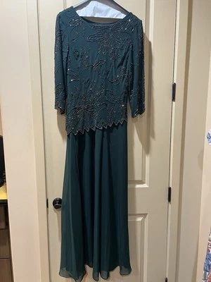 Vestido para mujer JKara 3/4 floral con cuentas talla 14 verde esmeralda Foto 1 de 4