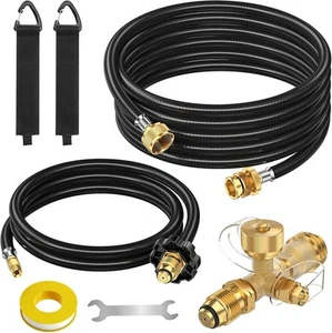 Extend a Stay RV Propane Kit - 5FT & 12FT Hoses, Brass Tee Silver; Black  - Picture 1 of 6