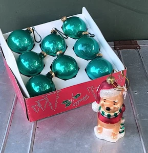 Vintage Green Mercury Glass Christmas Ornaments & Disney's POOH  - Picture 1 of 8