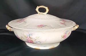 VINTAGE GDA LIMOGES FRANKREICH 8" DECKELKASSEROLLE ROSA UND BLAU GEBLÜMT - Bild 1 von 8
