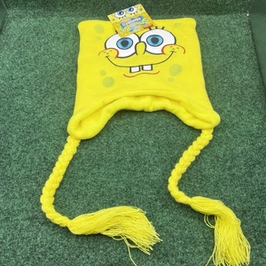 Nickelodeon SpongeBob Schwammkopf Gelb Strick Wintermütze Beanie mit Zöpfen Neu - Bild 1 von 5