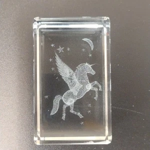 Etched Glass Unicorn Pegasus Paperweight – Rectangular 3D Crystal, Used - Picture 1 of 11