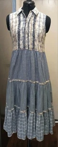 Women's Vintage Blue Mix Tiered Dress. Used Condition. Size 12. Lovely Classy - Picture 1 of 15