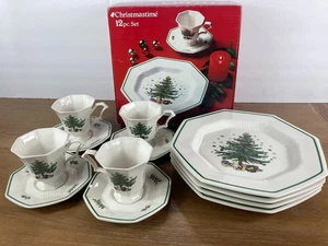 Nikko Christmastime 12 Piece Set 4 DINNER PLATES 10” 4 Cups & 4 Saucers in Box - Picture 1 of 6