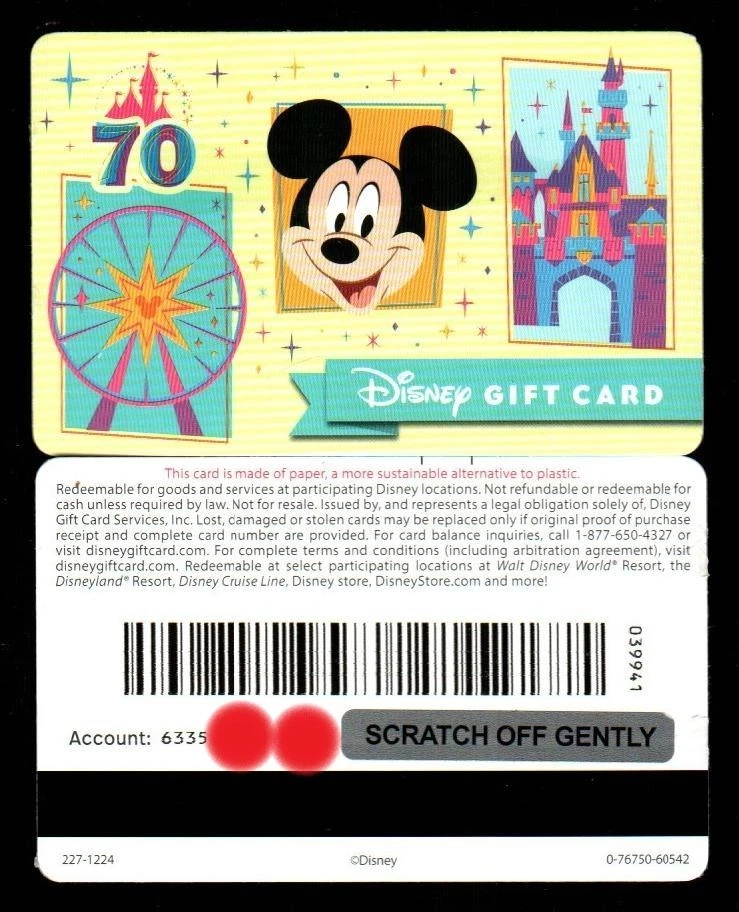 DISNEY Mickey Mouse, Disneyland 70th Anniversary ( 2024 ) Gift Card ( $0 ) V2 - Image 1 of 1