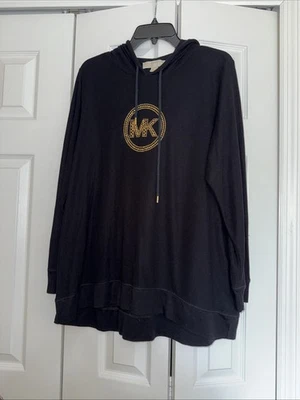 Sudadera para mujer Michael Kors negra con capucha cuentas tono dorado logotipo MK talla 2X Foto 1 de 4