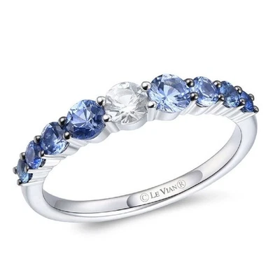 LeVian 14K White Gold Band Ring with 0.98 Carat Blue Ombre Sapphire - Size 10.5 - Image 1 of 4