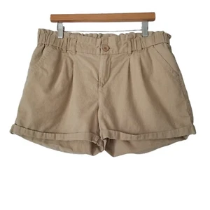 Be Bop Women's Sz 15 Linen Blend Khaki Shorts Paperbag Cuffed - Picture 1 of 9