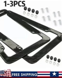 3× Black Car Carbon Fiber License Plate Frame Cover Front & Rear Universal Size - Picture 1 of 8